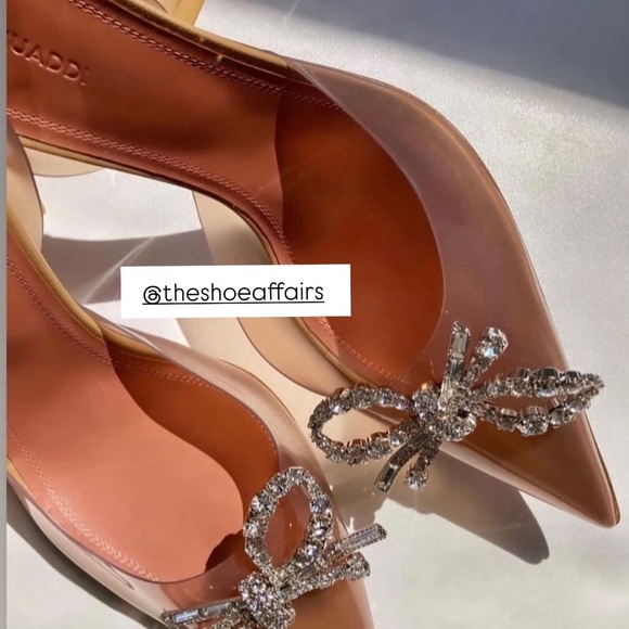 Amina Muaddi Blush Crystal Bow Heels